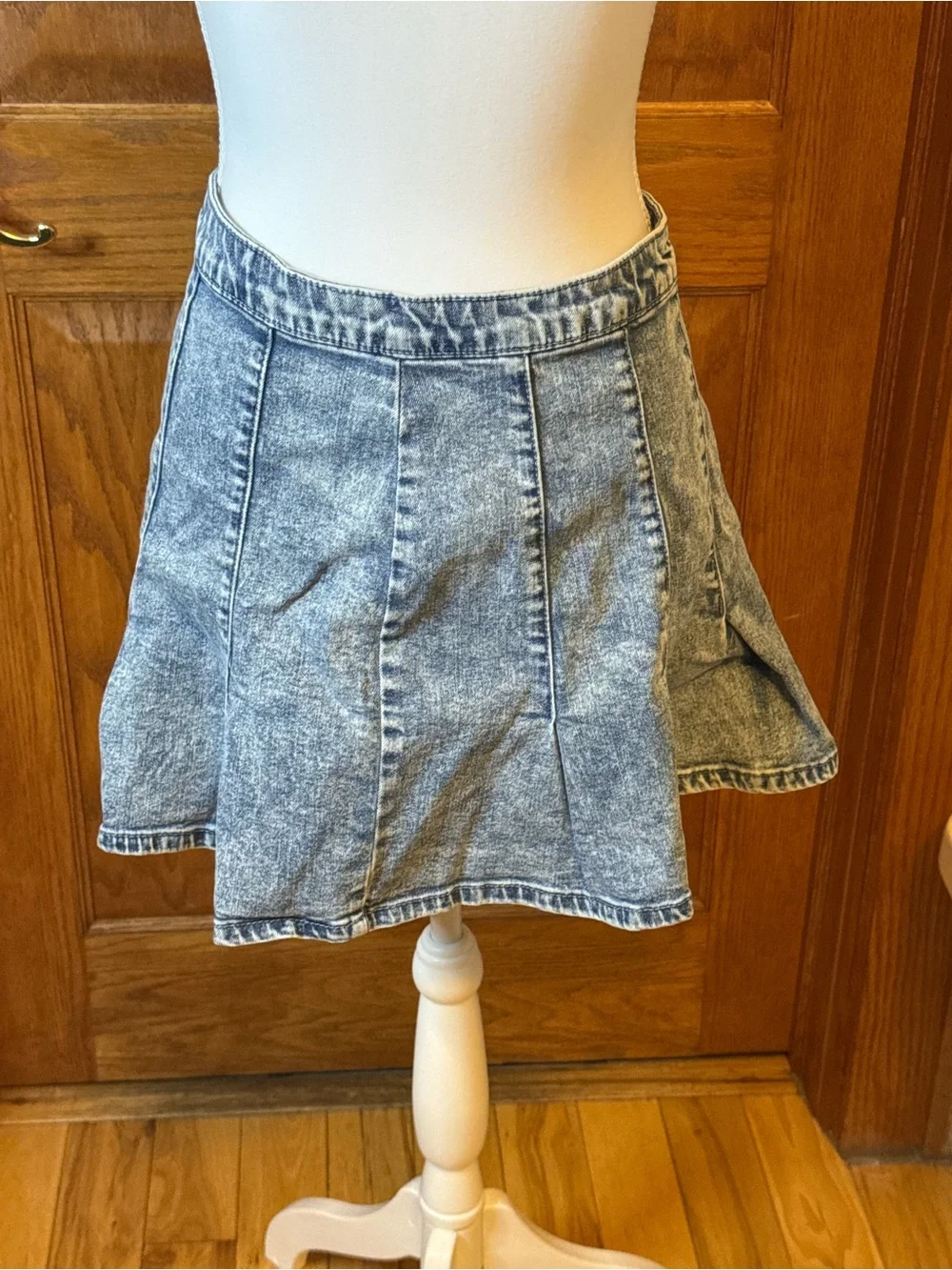 No Boundaries Acid Wash Denim Skater Skirt Size 11 Mini Flared Y2K Retro